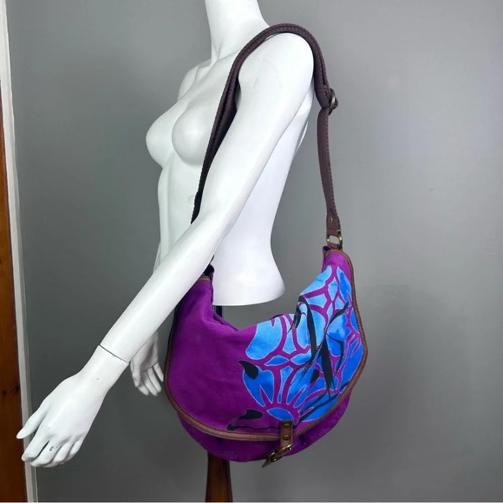 Y2K Lucky Brand messenger satchel bag‎ vtg Purple Hawaiian colorful western